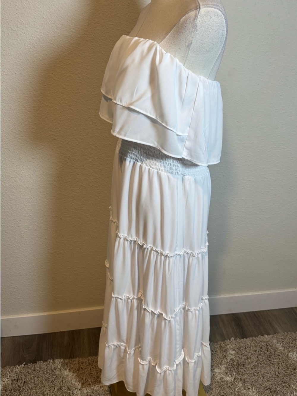NWT 1. STATE Strapless Tiered Ruffle Midi Dress Ultra White size Large - Picture 4 of 13